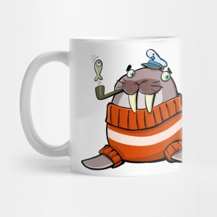 walrus dressed in the style of a North Sea captain in a thick sweater Mug